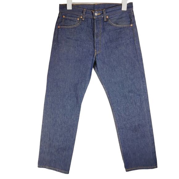 Levis 501 mens button fly raw shrink to fit dark blue denim jeans size 32x30 - Picture 1 of 11